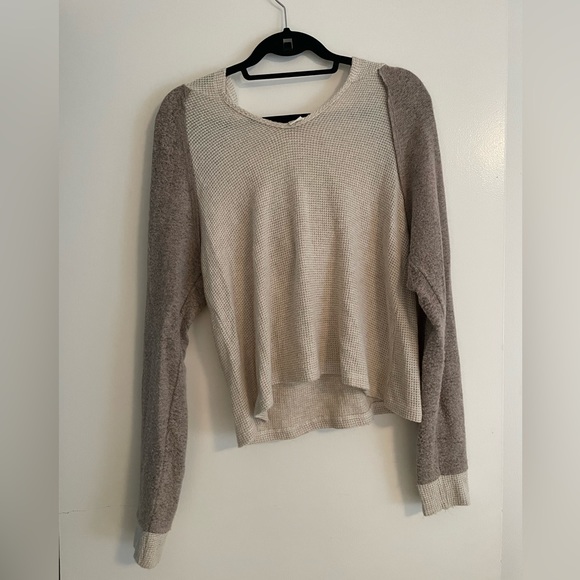 Lulus Reah Beige Color Block Hooded Sweater Top - Picture 2 of 5